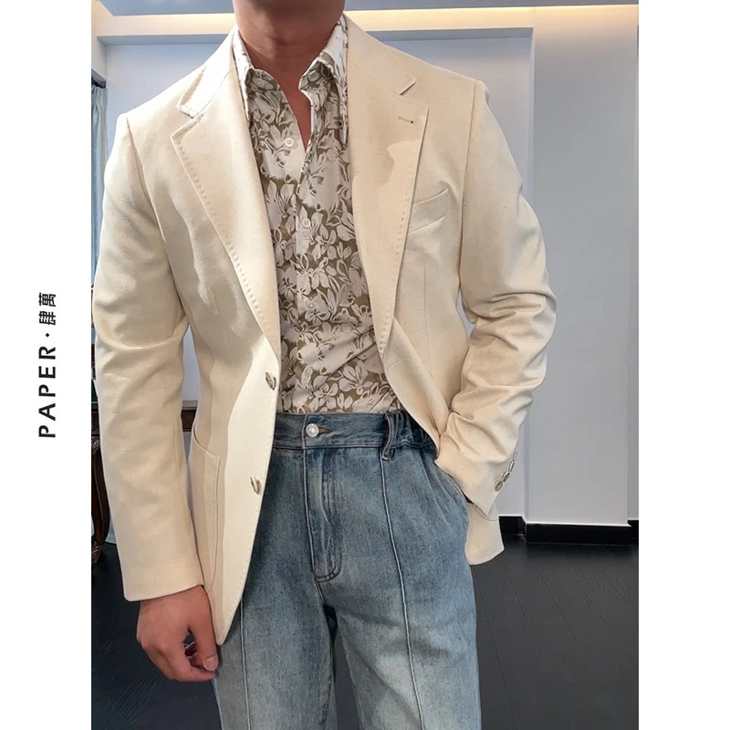 PAPER肆萬意式那不勒斯西装休闲商务修身单排扣西服时尚单西男潮