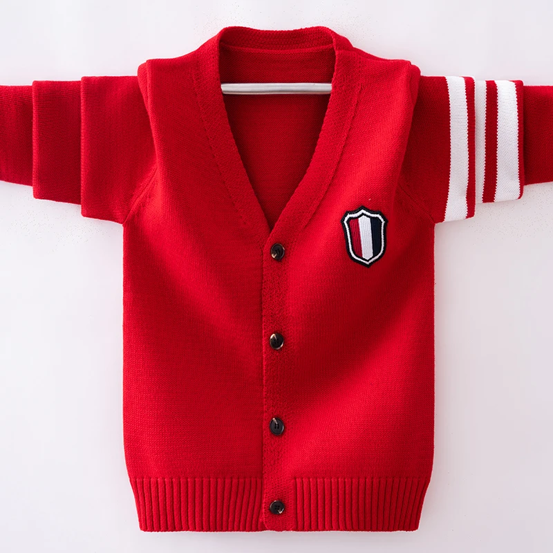 儿童红色开衫男童2025年春秋新款针织外套洋气外穿韩版外搭毛线衣