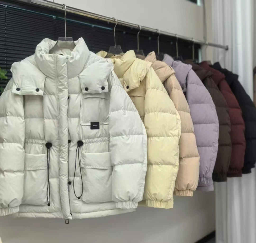 小方标收腰中长款羽绒服  女新款设计感百搭连帽加厚收绳羽绒外套