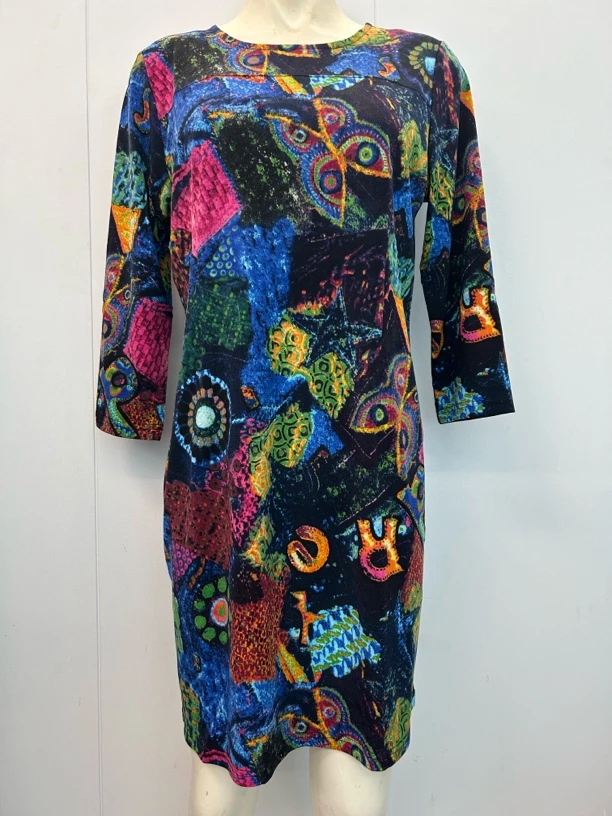 春秋长袖连衣裙 加大弹力套头花色女裙 88厘米长 中裙 妈妈裙时尚