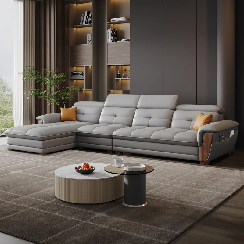 真皮沙发客厅牛皮组合意式极简轻奢转角贵妃现代简约皮沙发
