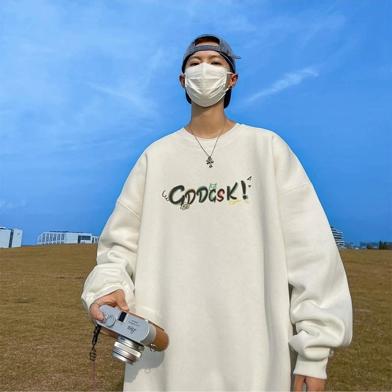 2024春季新款宽松无帽圆领卫衣百搭字母印花韩版休闲港风长袖情侣