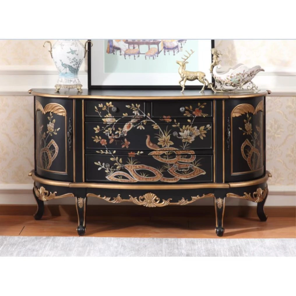 美式半圆玄关柜餐边柜复古彩绘入户装饰玄关柜1126