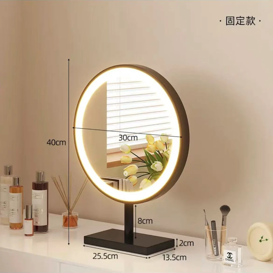 网红卧室化妆镜台式桌面led带灯智能补光充电梳妆镜卧室成套家具