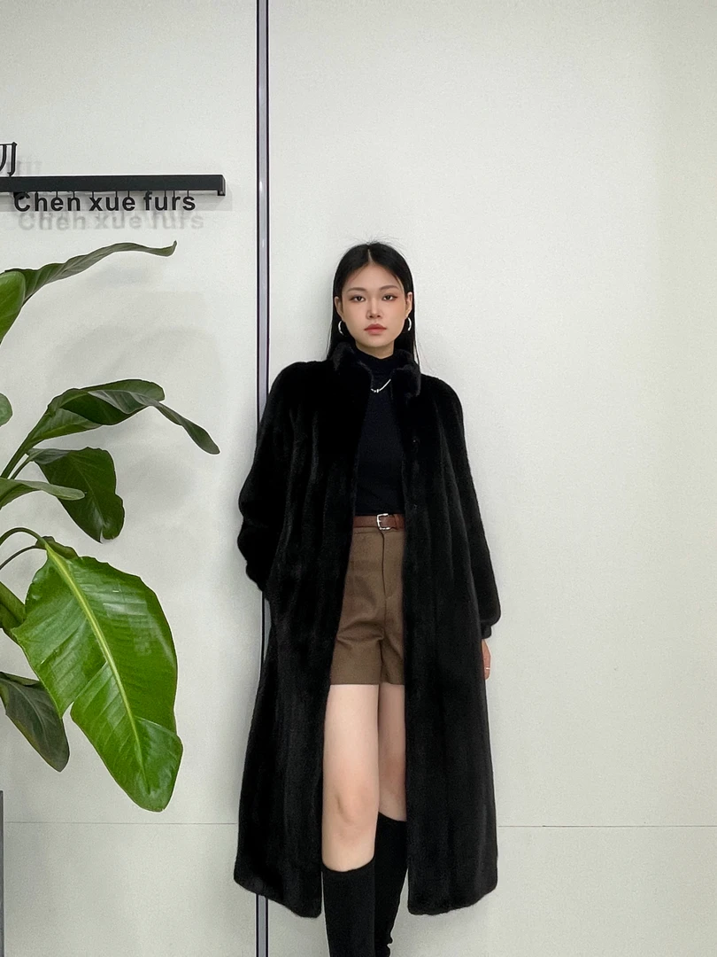 冬季新款时尚抽刀母貂女装紫标级水貂长款皮草
