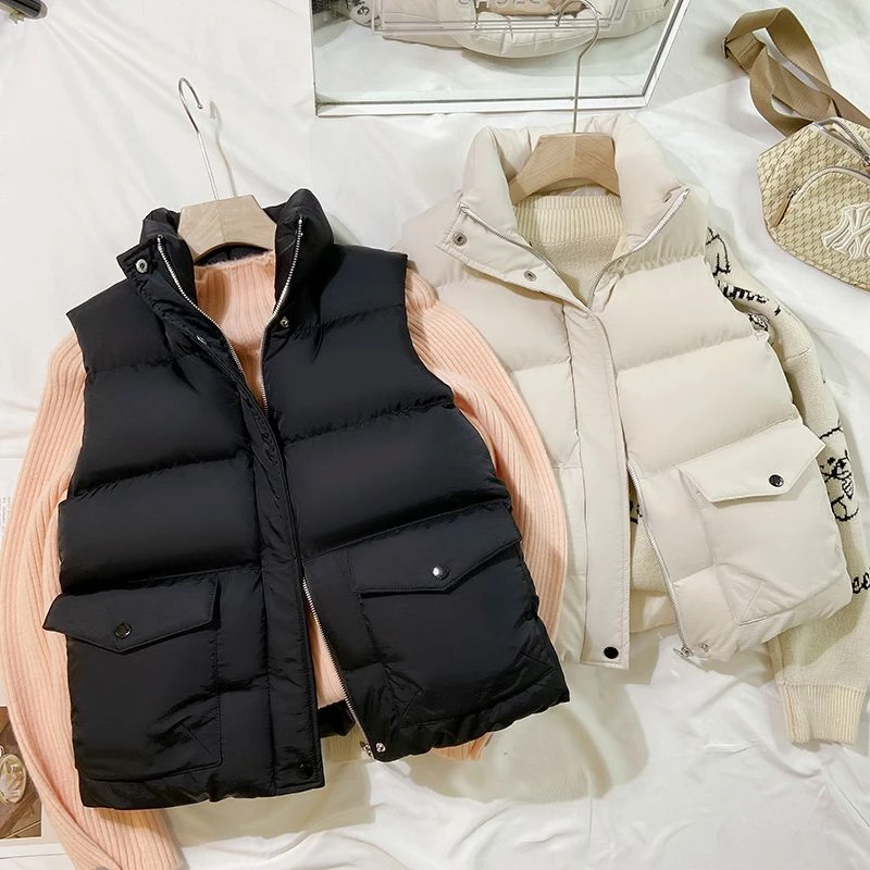 雅鹿2024冬新款羽绒服马甲女短款坎肩背心外套面包服羽绒马甲袄韩