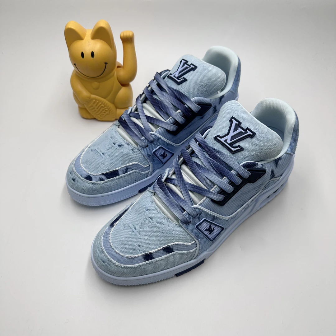 Lv/43码/新款扎染蓝牛仔Trainer板鞋/99新