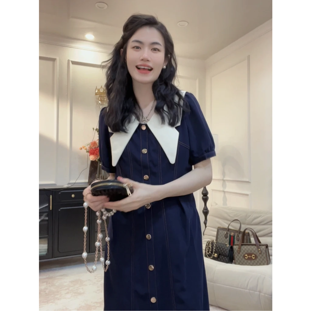 【不是牛仔】大码女装2024年新款藏青色长短款连衣裙LY