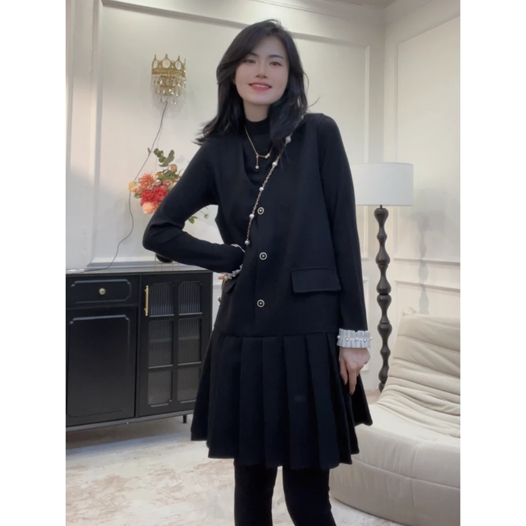 【伦敦记忆】秋冬厚款拼接百褶小香风背心裙百褶裙高级感过年穿搭LY