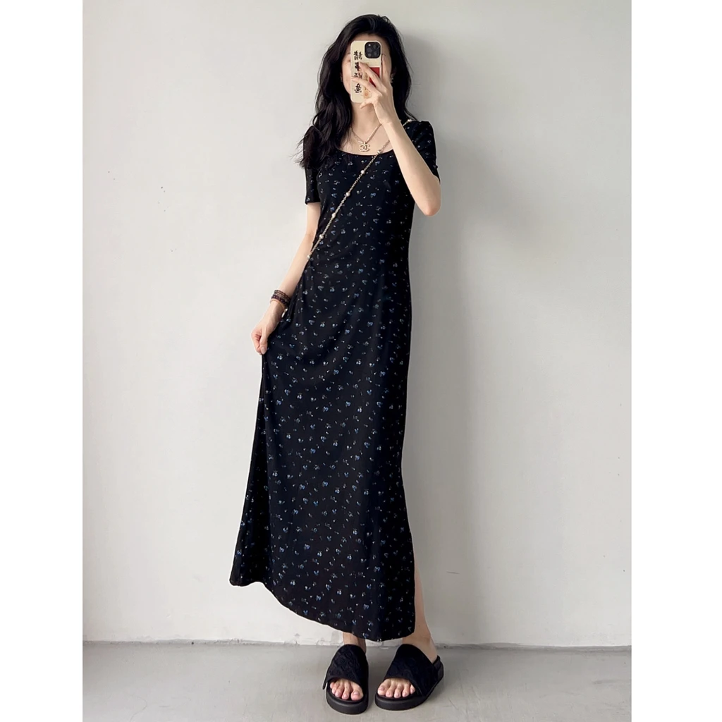 蓝羽老板娘【蓝茵森林】大码女装夏季新款洋气复古显瘦长款连衣裙