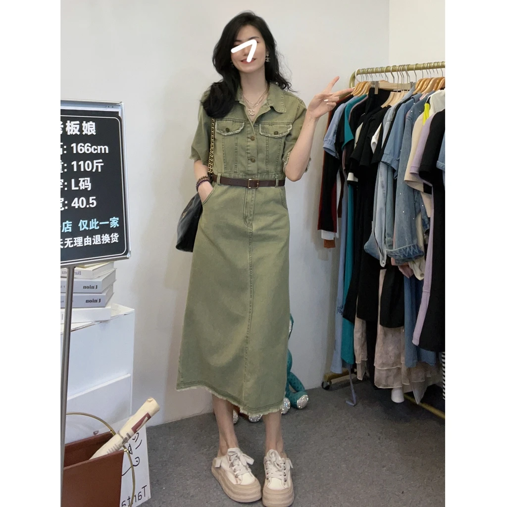 蓝羽老板娘【绿野仙踪】流水设计洗水软牛仔薄款短款连衣裙女