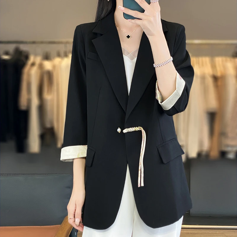 新中式国风盘扣西装外套女2024春新品小个子韩版修身显瘦西服G03