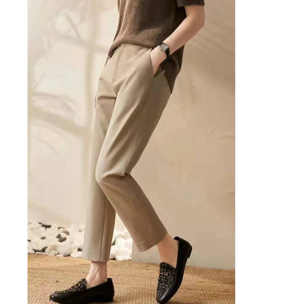 【彩薇】烟管裤西装裤女高腰显瘦宽松职业工作直筒九分裤子K05