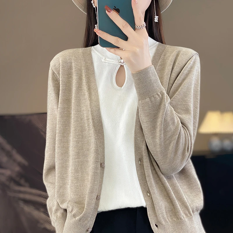 新款国风旗袍立领羊毛是针织衫女宽松显瘦假两件时尚百搭上衣2355