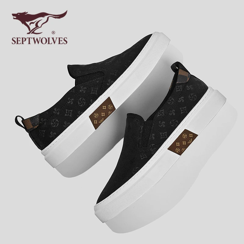 七匹狼布鞋夏季透气休闲板鞋增高厚底潮鞋黑色帆布鞋男新款2177