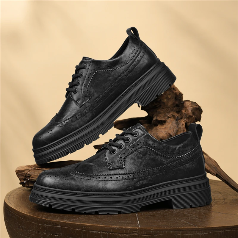 七匹狼秋季休闲皮鞋男士时尚百搭透气黑色真皮潮流商务0700