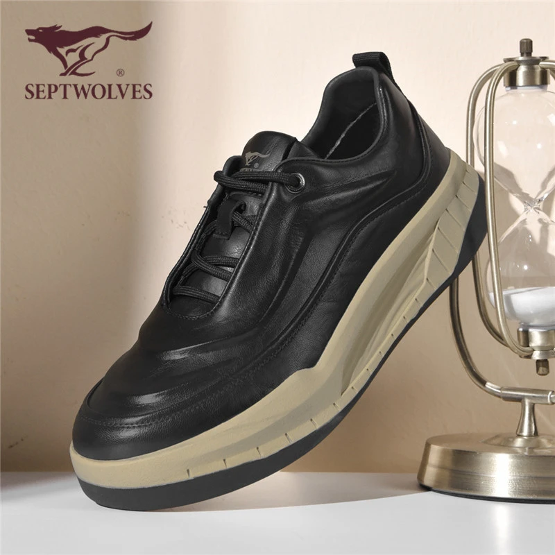 七匹狼男鞋新款工装鞋男士休闲皮鞋厚底增高板鞋百搭中跟0662