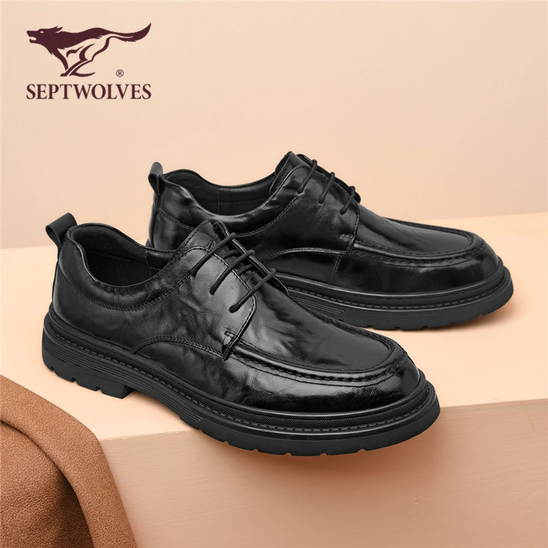 七匹狼皮鞋男款真皮2025时尚爆款英伦结婚增高商务男皮鞋休闲0864