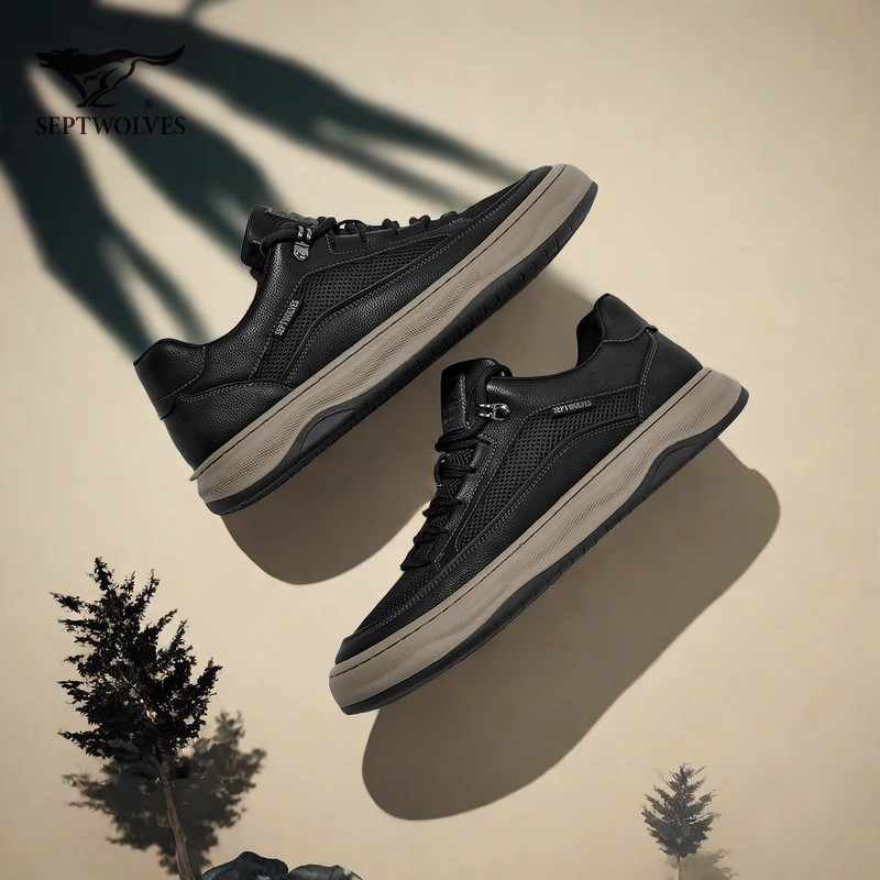 七匹狼网面轻便秋季厚底鞋男新款潮流男鞋时尚设计舒适休闲鞋0237