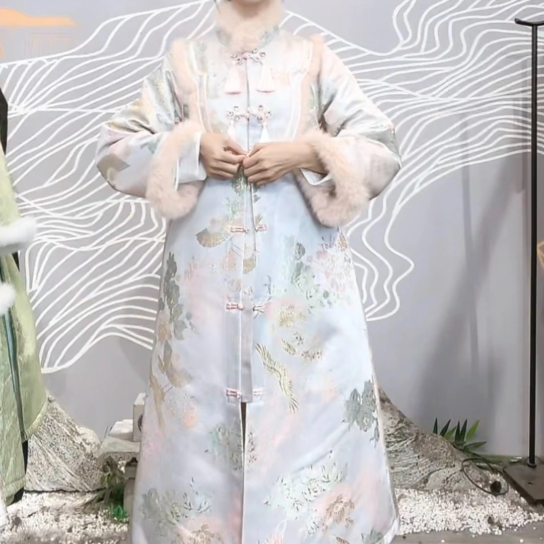 2024冬款国风加厚复古时尚连衣裙保暖冬季气质外套-M(9652)