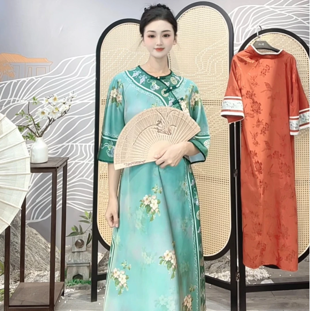 羽唐名2024复古夏季网红国风中长重工款新款时尚新中式连衣裙2250