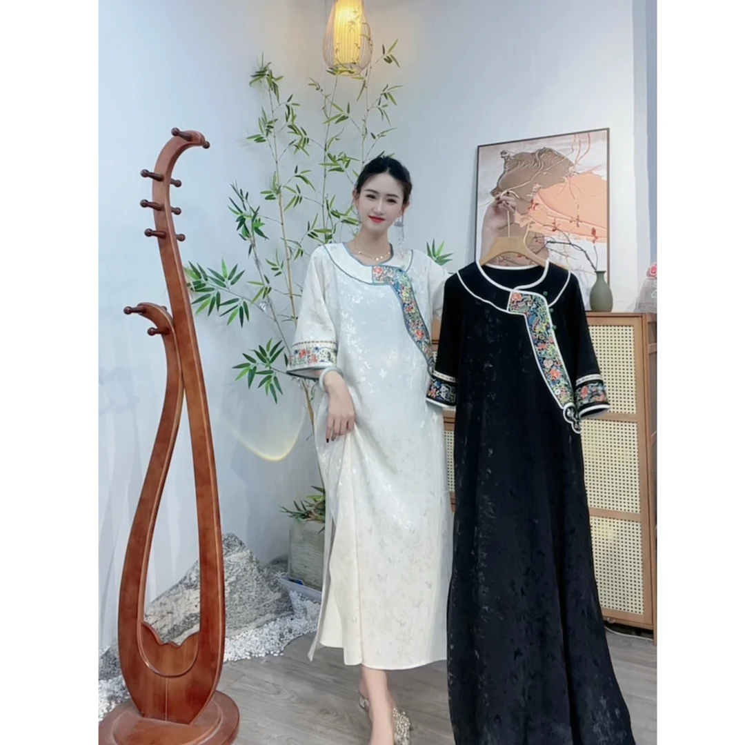 2024年夏季新款气质显瘦时尚新中式国风复古连衣裙-M（3487）