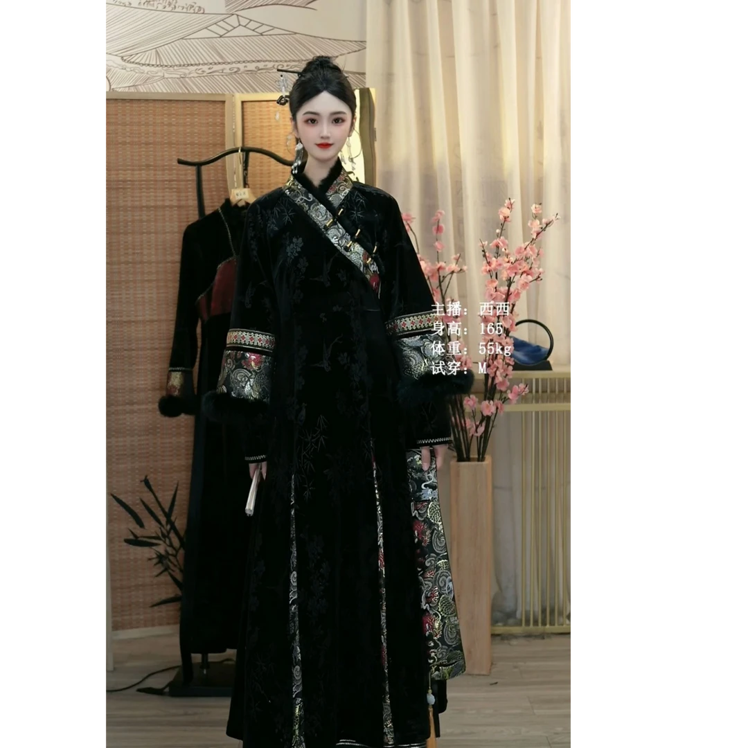 羽唐名2024冬季黑色古风中式飘逸气质女装旗袍（1323）