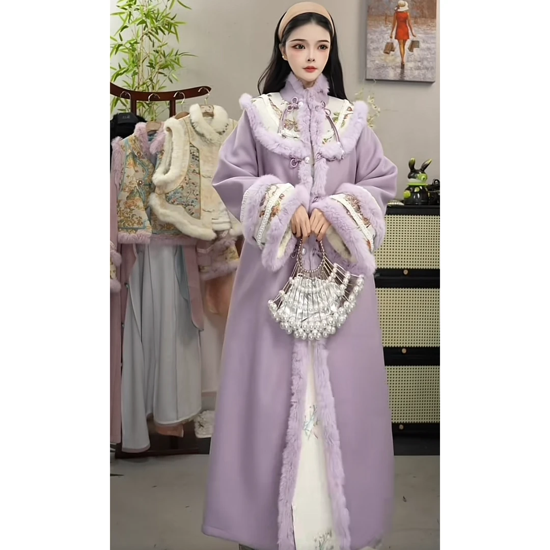 花享悦2024冬季复古中中国风紫韵加绒保暖古风新中式外套(1277)