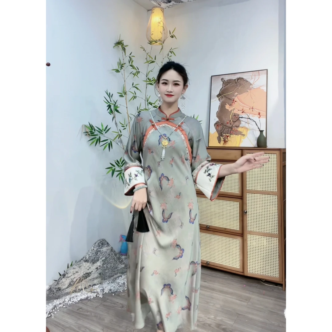 2024新款气质时尚古风提花圆领连衣裙（3417）-M