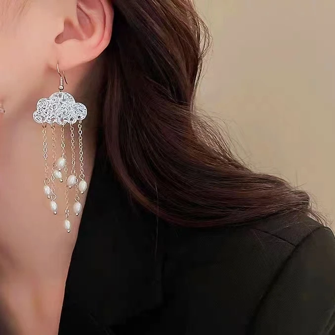 非金属仿水晶耳饰 非金属耳饰 代佳莉2024年新款轻奢古风银色耳环