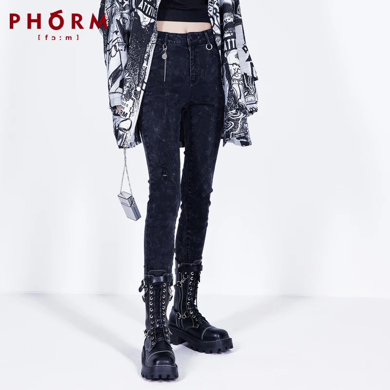 PHORM2023春装新款修身显瘦深色牛仔裤女N08612216