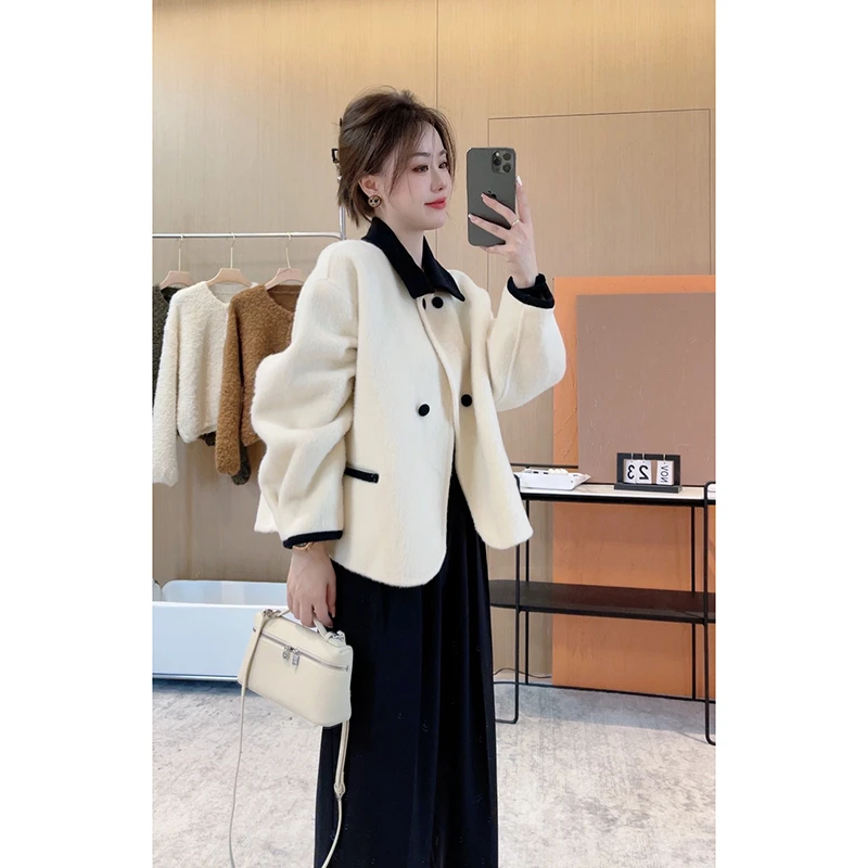 QIMI可乐【西西里】小香风羊毛外套秋冬毛呢上衣女宽松2023新款