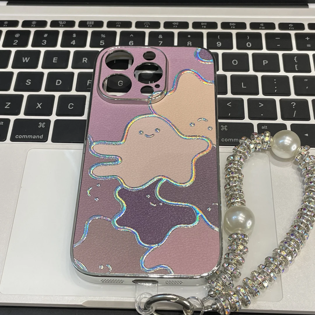 紫色小怪兽适用于苹果15华为镭射描边时尚小米金属漆小羊皮铂金系