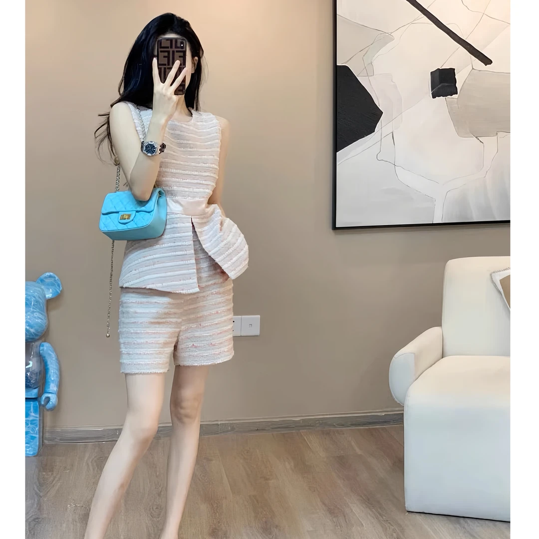 货】夏季高级感小香风套装时尚名媛气质女神范减龄短裤两件套短袖