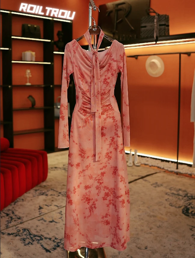 roiltrou【编号45】原创设计妙曼碎花修身长袖连衣裙ZA1524311805