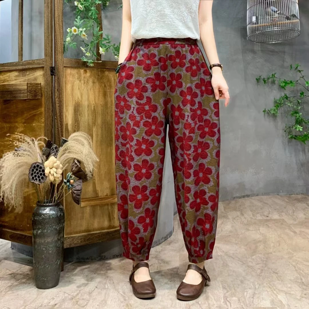 五角花夏季女士洋气印花减龄透气宽松百搭休闲灯笼裤薄款