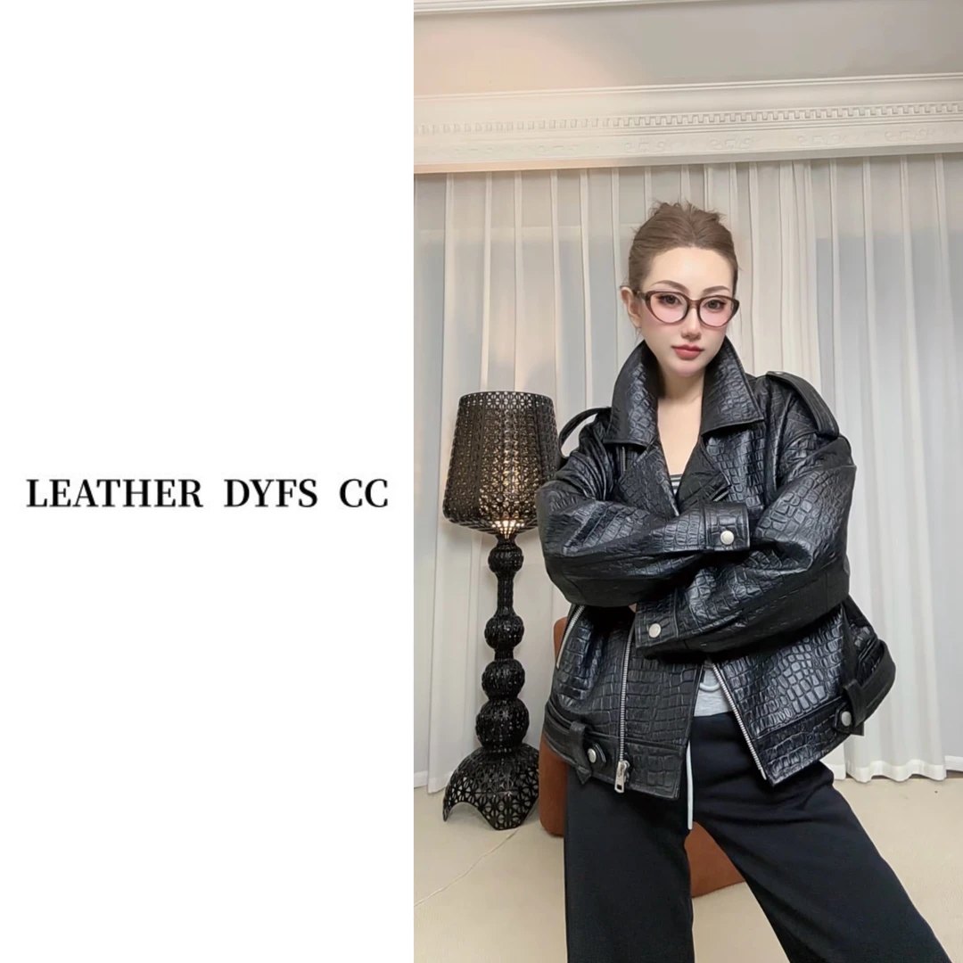 Leather Dyfs cc " 鳄鱼纹 "40028高奢精品头层绵羊皮女装外套