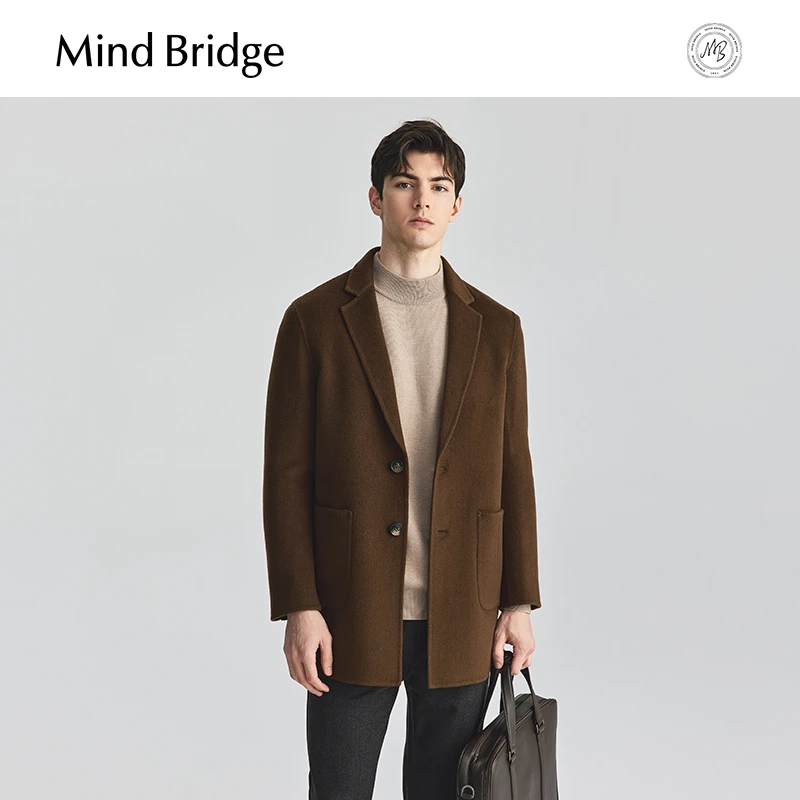 MindBridge【绵羊毛】冬季中长款毛呢大衣男士西装领男士毛呢大衣