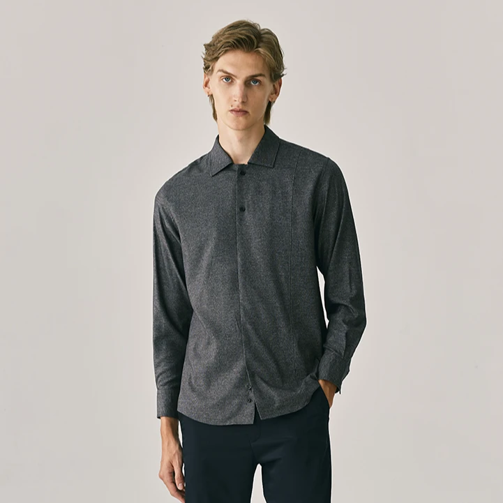 Mind Bridge/心桥新款男士纯色长袖衬衫商务通勤休闲衬衣修身百搭