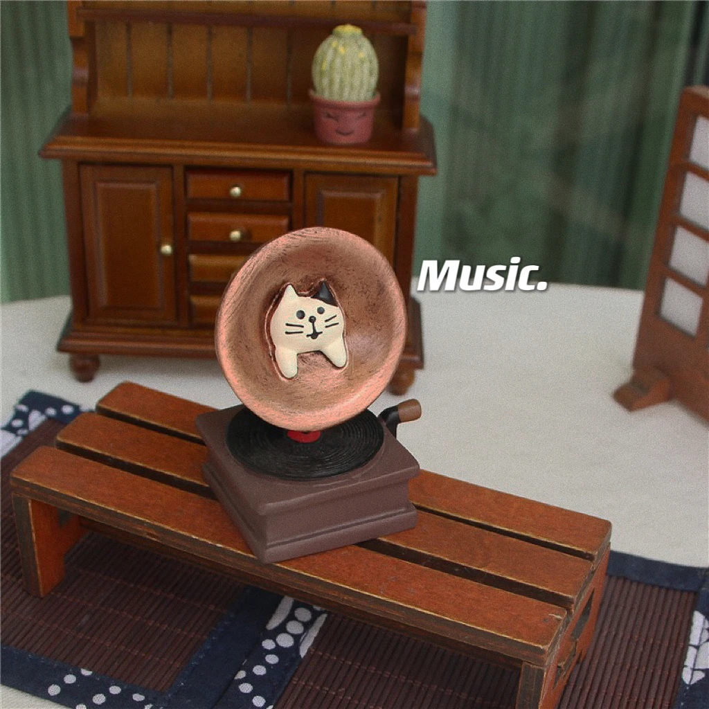 复古留声机猫咪可爱摆件 DIY场景道具车载手办公仔