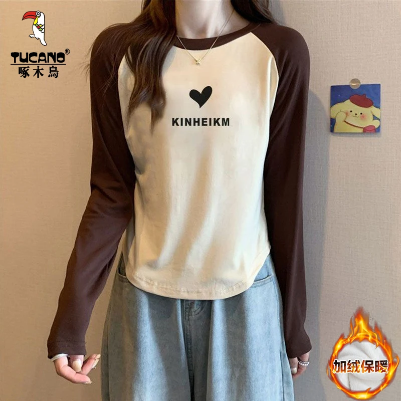 啄木鸟秋冬德绒打底衫女内搭新款洋气显瘦保暖长袖上衣女百搭外穿