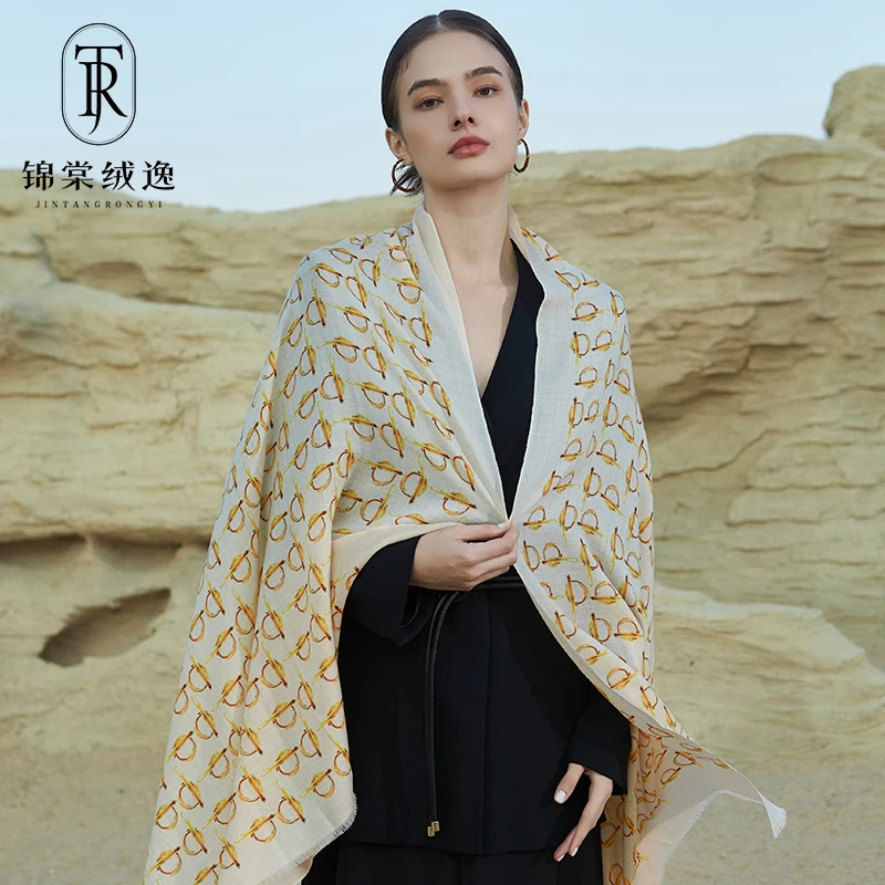 秋冬新款2024山羊绒围巾女士字母双面印花时尚百搭R1265-100-200