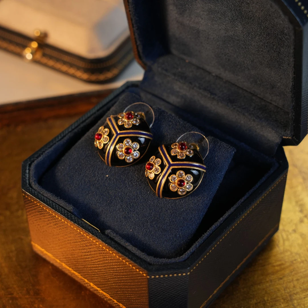 黄铜耳饰 【鎏光金焰】中古风Vintage S925银镀金法式复古典雅高贵