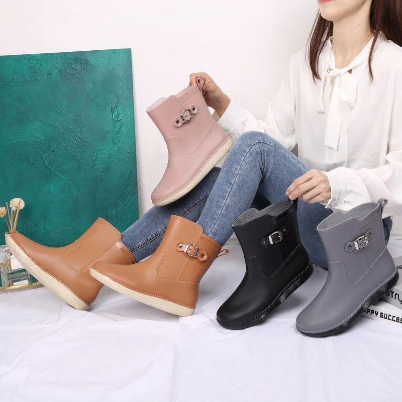 中筒雨鞋女短筒女士半筒水鞋保暖加棉绒防滑女生水胶鞋水靴雨靴女