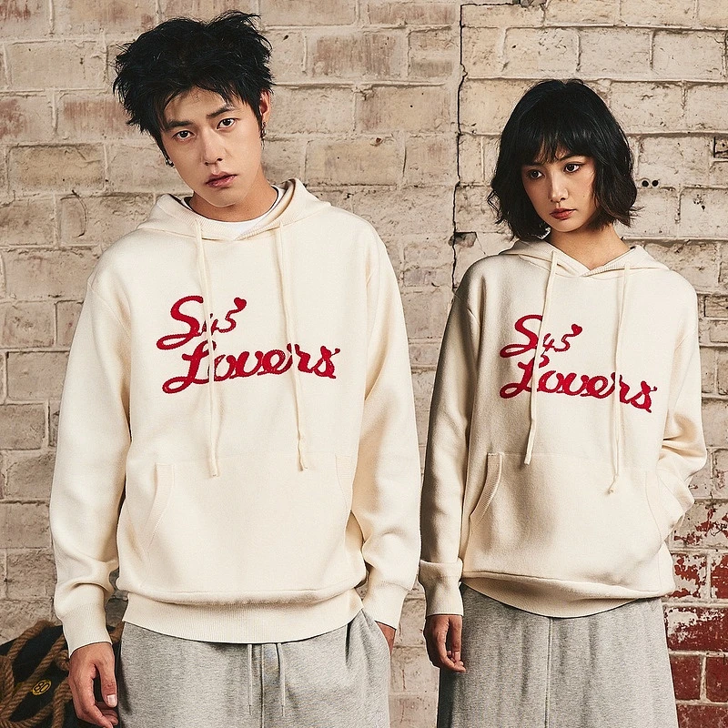 S45爱心logo针织连帽抽绳卫衣秋冬新款纯色百搭亲肤宽松情侣毛衣