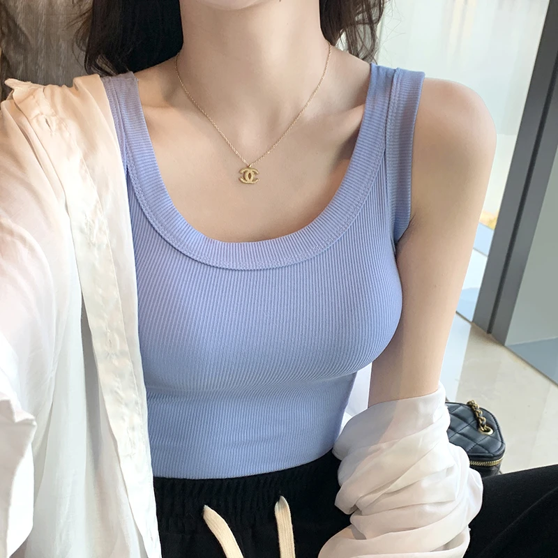 小吊带背心女夏薄款外穿内搭别致打底衫无袖宽带工字螺纹上衣H523