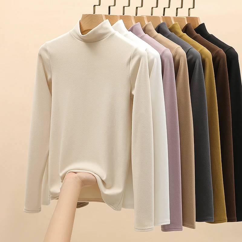 醉梓菡秋冬半高领微米绒打底衫女内搭中领长袖保暖纯色洋气百搭