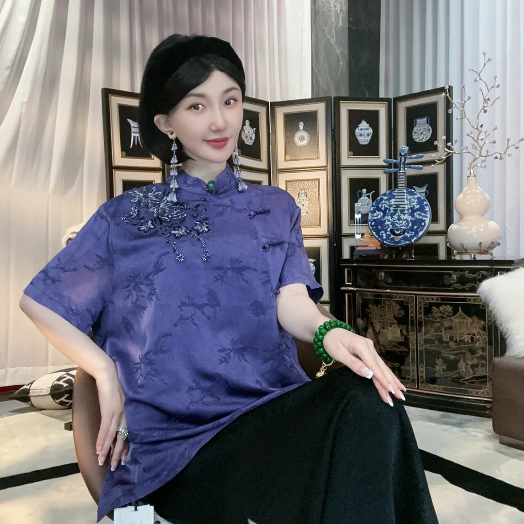 Betty Bairn【风信紫】新中式国风盘扣提花上衣24B-BW2257