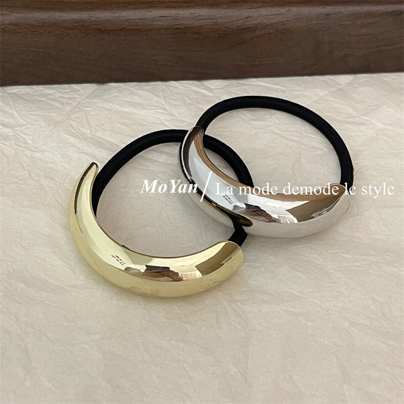 韩版极简风合金环形半弯发圈网红头绳女2024新款高端皮套扎头发绳