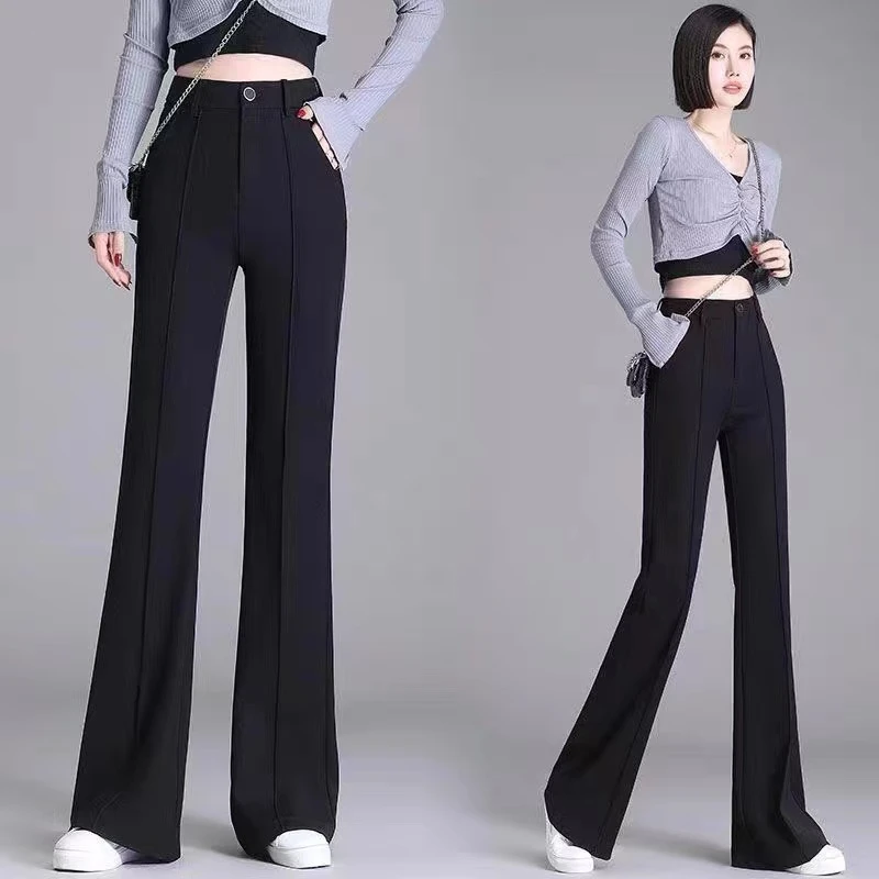 黑色微喇裤西装裤女2025秋季新款加绒垂感显瘦微喇休闲裤0509